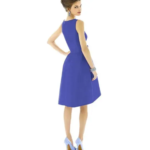 Alfred Sung Dupioni Dress Women 18 Blue Pleated Hi Lo Fit Flare Elegant Timeless