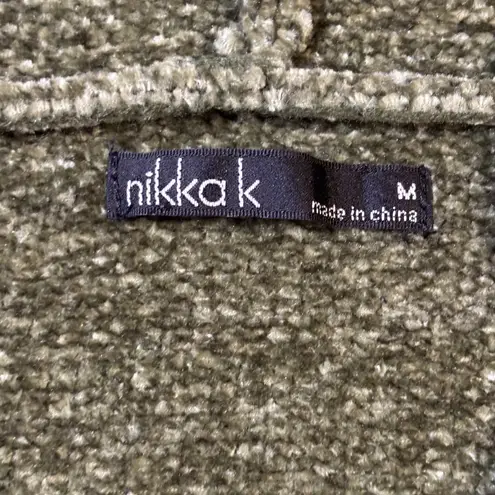 Olive Green Nikka K Chenille Knit V Neck Drawstring Hooded Crop Pullover Hoodie Size M