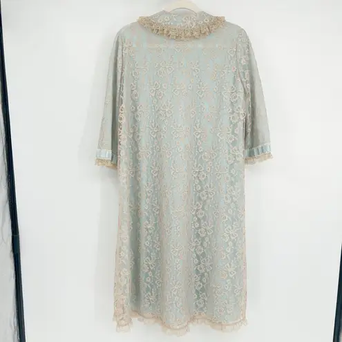 ODETTE BARSA Womens Vintage Coquette Blue Lace Bow Robe Duster Gown House Dress Size M