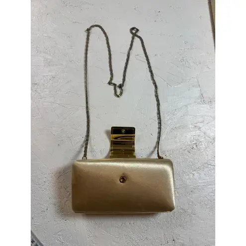 CARLO FELLINI Gold Embellished Satin Evening Clutch Chain Shoulder Bag