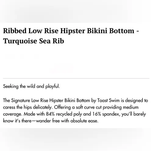 Free People x Toast Swim Low Rise Hipster Bikini Bottom Ribbed Turquoise XL Blue
