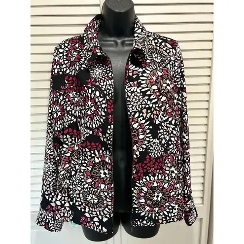 Christopher & Banks Black/Brown/Burg Medallion Jacket Zip Up Pockets Size M