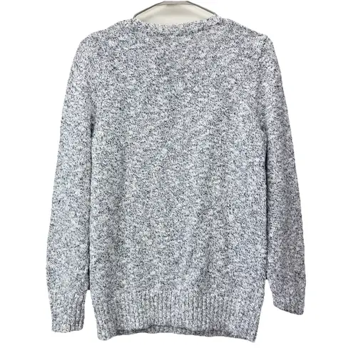 LL Bean Ivory Blue Marled Cotton Ragg Crew Neck Pullover Sweater Size MEDIUM