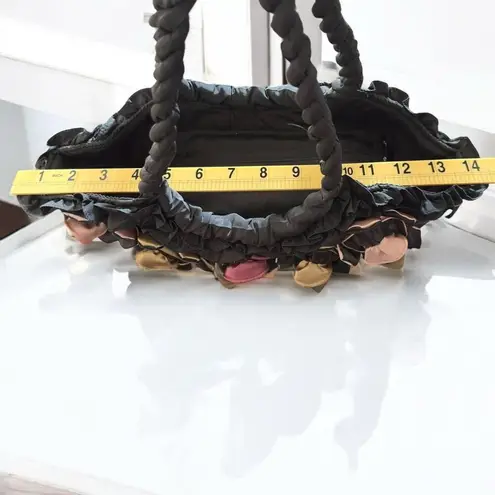 Pashmina Black Fabric Lightweight Handbag with 3D Satin Color Flowers ***Item: