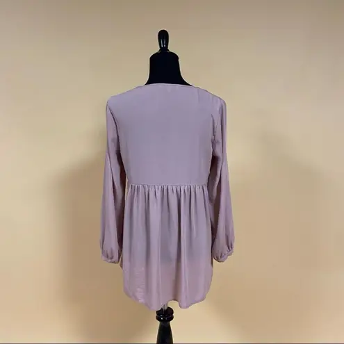 Ro & De  Mauve Pink Long Bishop Sleeve Embroidered Inset Blouse Top Size XS