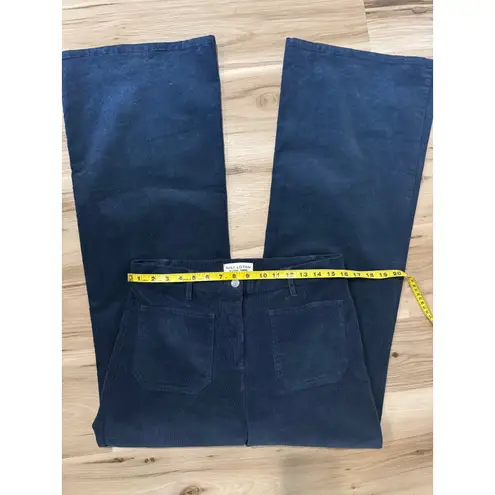 Nili Lotan Corduroy Wide Leg Pants Women SZ10 Navy Blue High Rise Patch Pocket Size 10