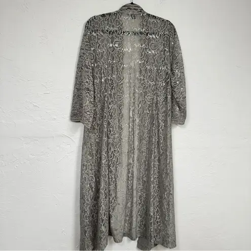 Roamans Grey Lace Duster Cardigan Sweater Womens 22W Formal Sequin Dressy Sheer Gray