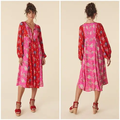 💕SPELL & THE GYPSY💕 Solstice Boho Midi Dress ~ Salsa Rose Large Red
