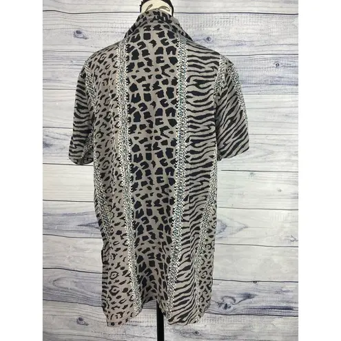 Style Exchange Silk Button Front Shirt Womens M Leopard Print Collared Short Slv