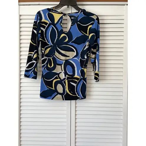 Susan Lawrence Petite Women's Abstract Print V-Neck Babydoll 3/4 Sleeve Top PS