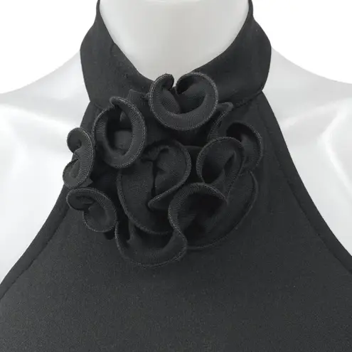 NA-KD Black Sleeveless Rose Halter High Neck Slit Midi Maxi Bodycon Dress XS