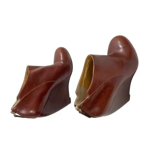 Nine West Womens Lottie Wedge Platform Shoes Zip Up Brown Leather Size 9.5M