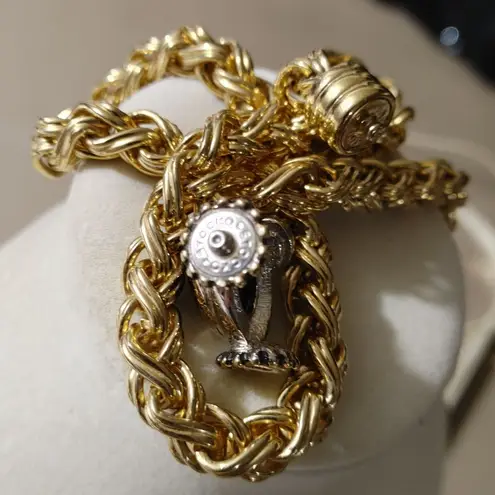 Joseph Esposito Snap Woven Chain Necklace Detachable Pendant Gold Tone Black Red Size 18