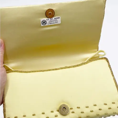 Vintage 80s 90s Gold Yellow Beaded Clutch Shoulder Bag Evening Glam Formal