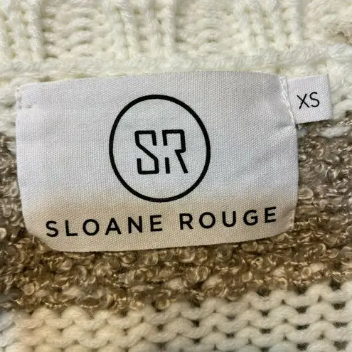 Sloane Rouge Sweater XS Fringe 3/4 Sleeve Wool Blend Striped Open Knit White