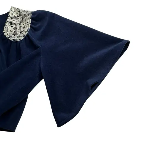 Vtg Blue Dress W/ Shrug 70s 80s Maxi Lace Bell Sleeve Halter Boho Hippie Regency Size 8