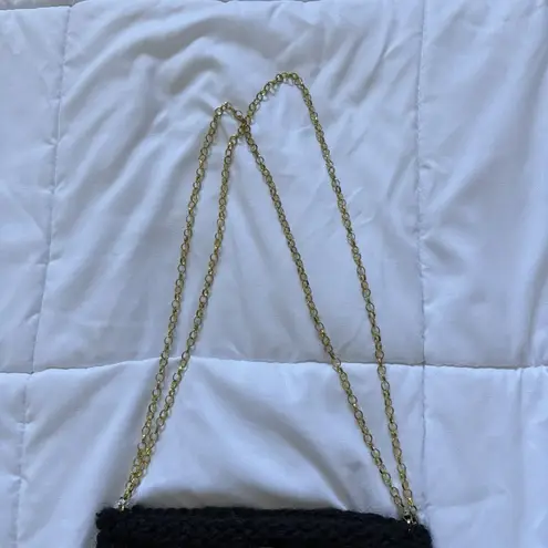 Vintage 90s Y2k Boho Bag Shoulder Fringe Hippie Gold Accents Black Green