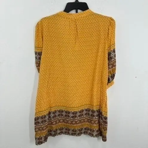 Weekend Suzanne Betro Boho Tunic Top Size L Elbow Flounce Notch Neck Casual NWT Yellow Size L