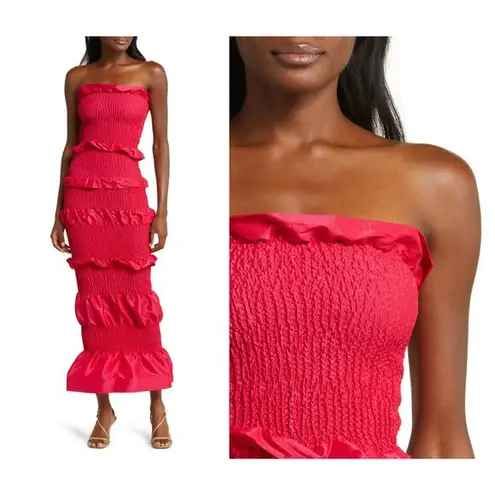 ORIRE Nama Smocked Ruffle Strapless Maxi Dress Size US/2 Pink