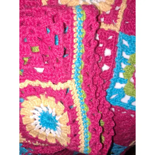 Handmade Crochet Granny Square Red Floral Hand Knit Sweater