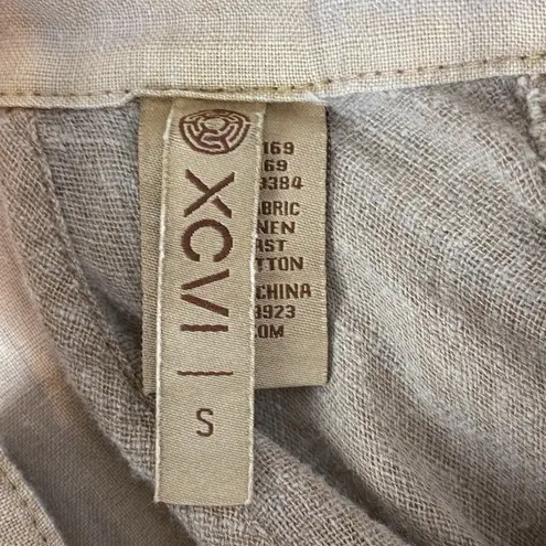 XCVI 100% Linen Tan Long Sleeve Button Front Rustic Raw Hem Top S