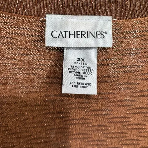 Catherines Cardigan Womens 3X 26 28W Brown Metallic Open Ribbed Sweater