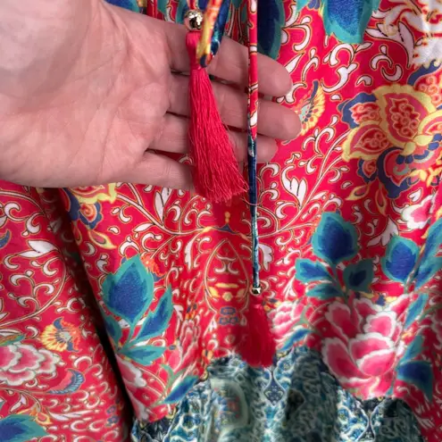 Avenue High Low Beachy Maxi Dress Womens 14/16 Pink Blue Beaded Tassels