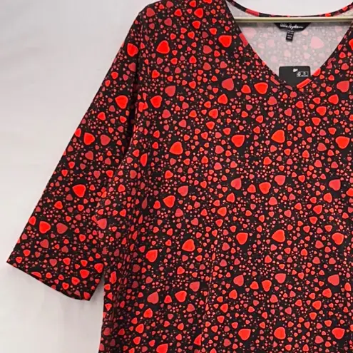 Ulla Popken Womens Tunic Top Size 28/30 Heart Dark Romantic Valentines Oversized Red