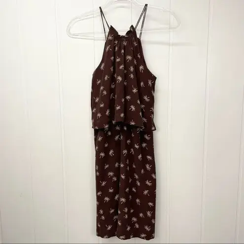 Madewell  100% Silk Mini‎ Dress Size 0 Palm Tree Chocolate Brown