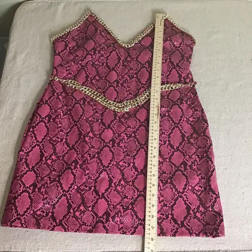 Women Pink Faux SnakeSkin Mini Dress w Adj. Chain Straps and Belt Sz. XL NWT