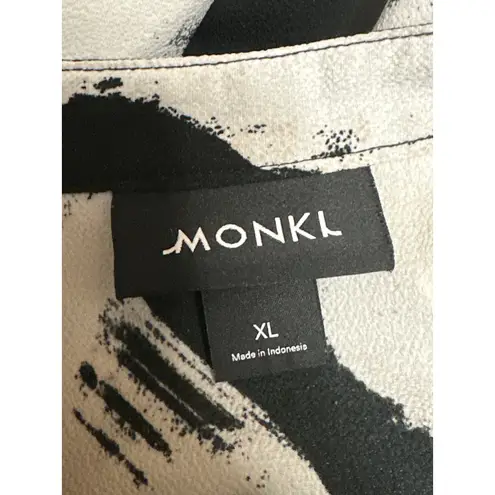 MONKL Black White Short Sleeve Abstract Button Front Maxi Shirt Dress Size XL