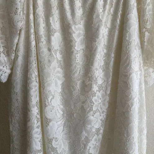 Kate Kasin Ivory Lace Off Shoulder Dressy Top Mini Tunic Bridal Cottagecore Chic White Size L