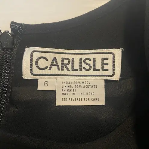 Carlisle Vintage Black Wool Size 6 Long Sleeve Midi Dress Cocktail Office Party