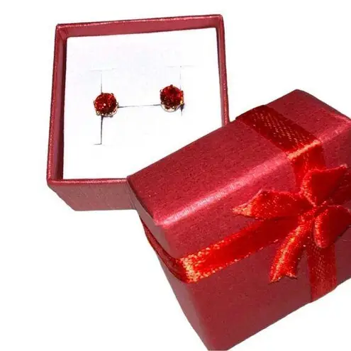 Ruby cz July birthday post earrings with 14k gold plated post. New
