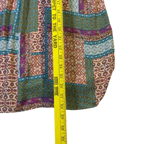 Rose + Olive Women M Sleeveless Patchwork Print Collared Button Up Shirt Blouse Pink Size M