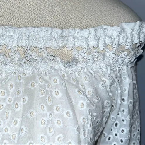 Elan Aria White Eyelet Off The Shoulder Cropped Top Small NWT