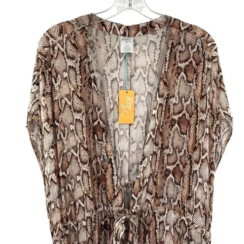 Kona Sol Snakeskin Print Tie Front Midi Kimono Coverup New