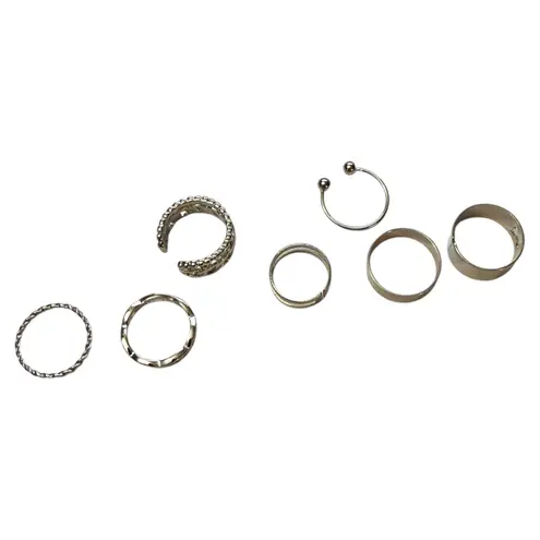 Multi Finger Silver Butterfly Twisted 7 Piece Ring Set Size 4