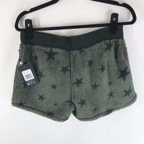 PJ Salvage Womens Pajama Shorts Fuzzy Fleece Lounge Star Print Green M Size M