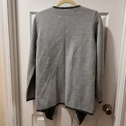 Lineamaglia Open Front Draped Cardigan Contrast Trim Gray Casual Piece