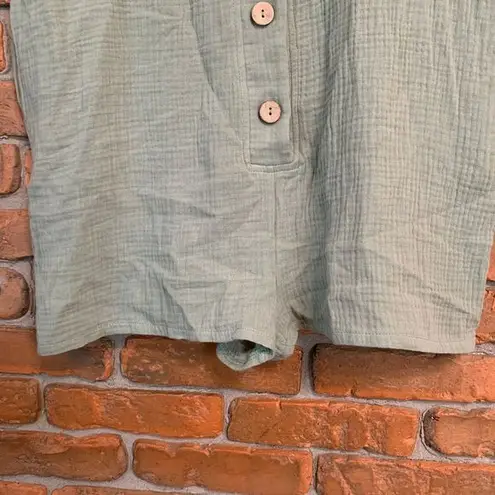 Mable Women's Cotton Wrinkle Gauze Button Front Lightweight Relaxed Romper S/M Green Size M