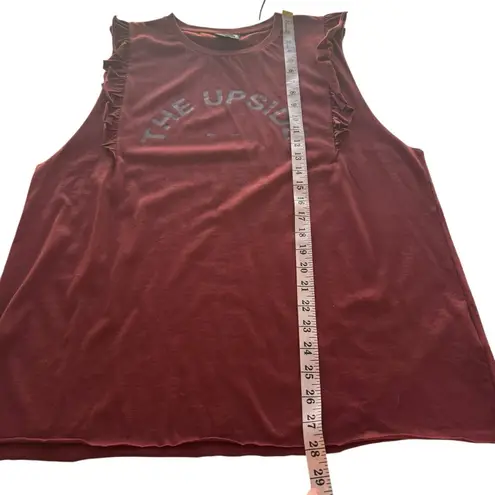 THE UPSIDE Logo Frill Muscle Tee Shirt Tank Maroon Ruffle Arrow Sleeveless 12 Red