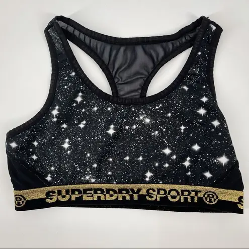 Superdry Core Layer Racerback Mesh Sports Bra Galaxy Print Size 6 Black