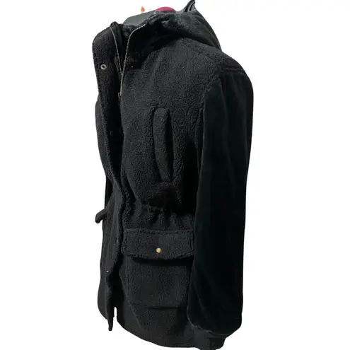 EDEN SOCIETY Faux Fur Wooly Coat Stitchfix Cinch Waist Jacket Black NWT Small