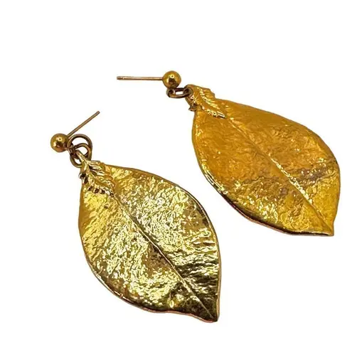 Gold tone leaf post earrings