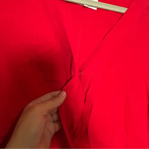 L'Academie Red V Neck Long Bell Sleeve Tie Waist Mini Dress Size Small