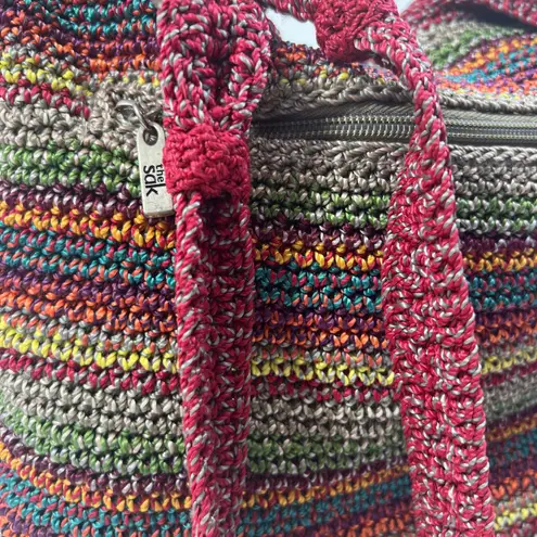 The Sak Crochet Shoulder Bag Multicolor Red Strap Boho Tote Purse Handmade Look