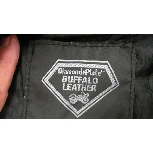 Diamond Plate Buffalo CustomLeather Biker Jacket w/ Patches American - Image 6