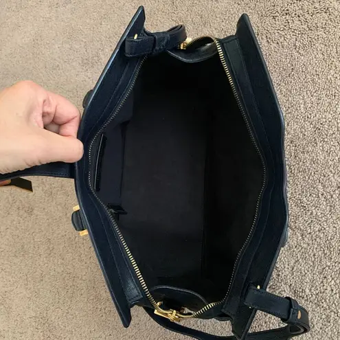 Saint Laurent Y1009 YSL dark blue cabas leather bag with strap removable