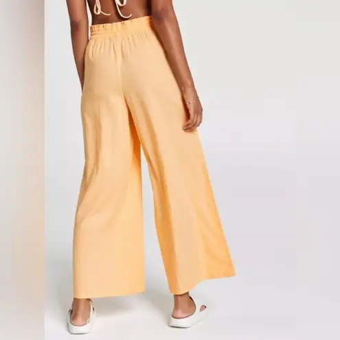 CALIA Linen Blend High Waisted Wide Leg Cover Up Swim Pant Sunrise Orange Size L Size L
